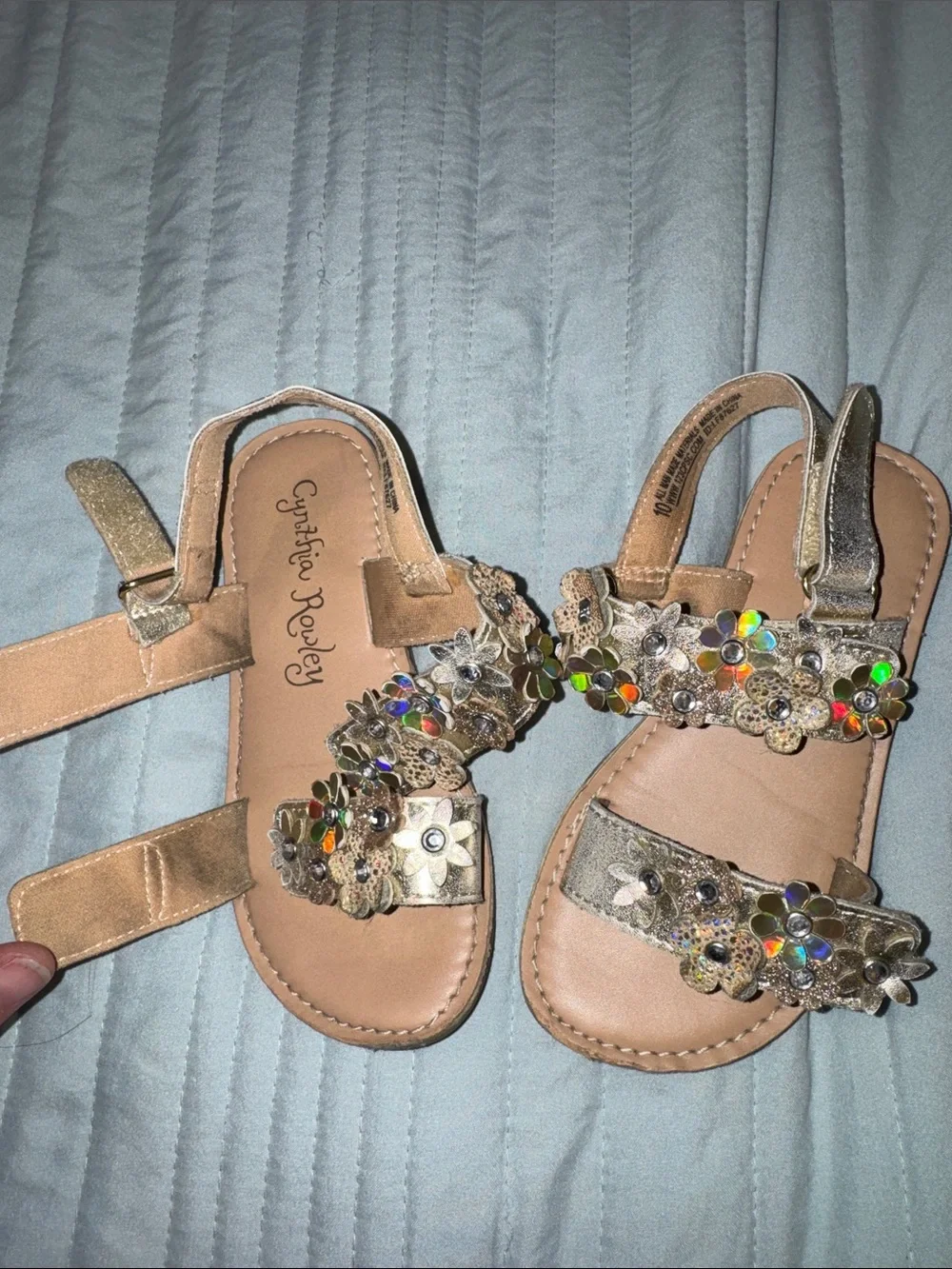 Golden Flower Sandals with Velcro Straps